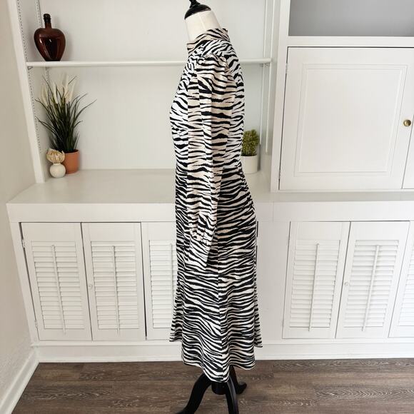 A.L.C. Black Beige Silk Kennedy Tiger-Printed Shift Midi Dress Size 4 - Picture 5 of 9